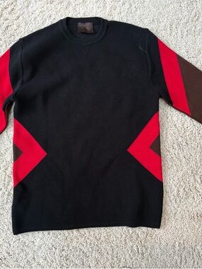 Relic Made in Italy Men's Black Sweater Bold Red Brown Geo Pattern large